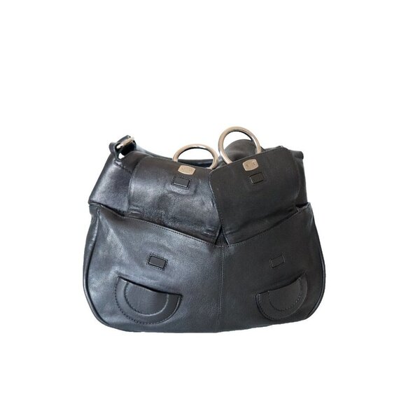 Salvatore Ferragamo Women's Black Hobo Top Handle Bag Leather Flap Pockets Purse - Picture 6 of 8